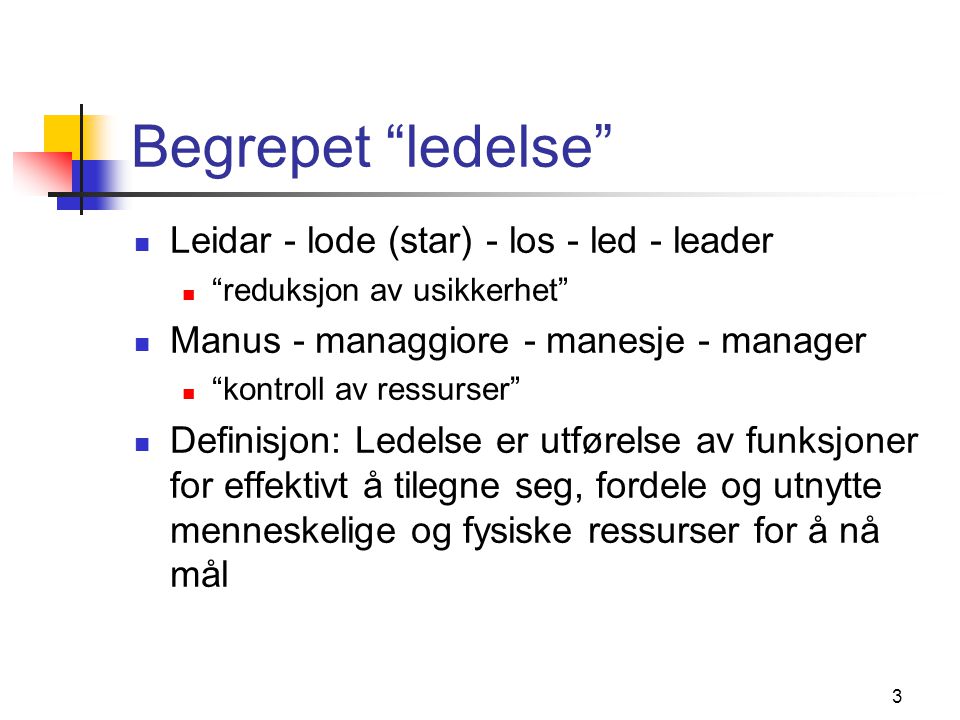 Begrepet ledelse Leidar - lode (star) - los - led - leader