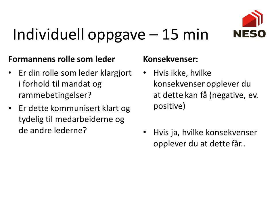 Individuell oppgave – 15 min