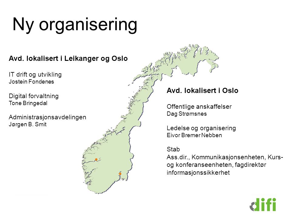 Ny organisering Avd. lokalisert i Leikanger og Oslo
