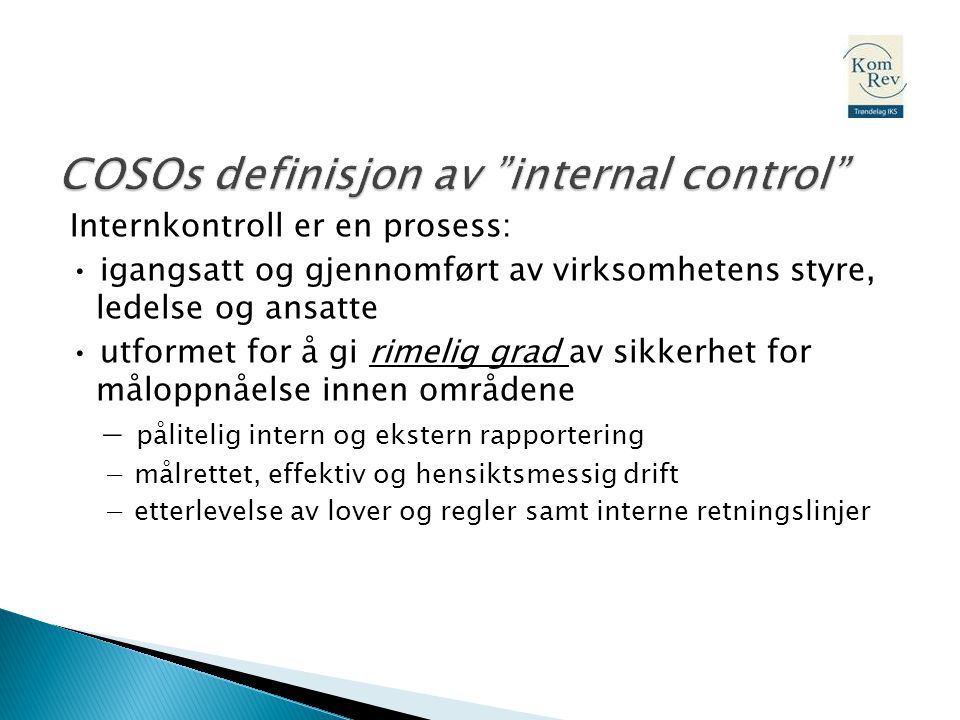 COSOs definisjon av internal control