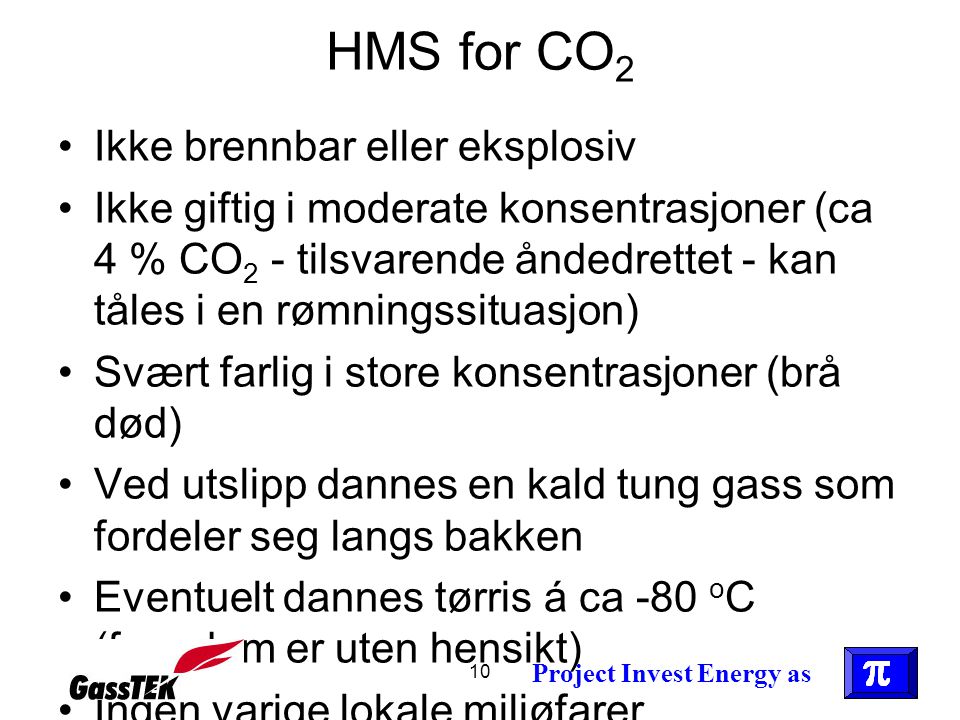 HMS for CO2 Ikke brennbar eller eksplosiv
