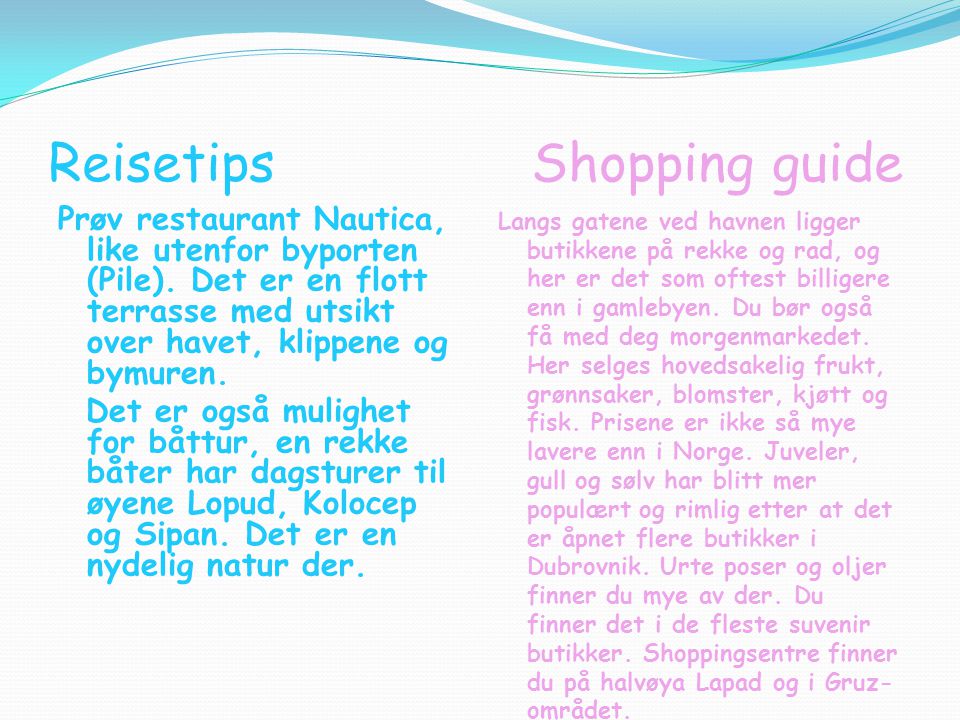 Reisetips Shopping guide