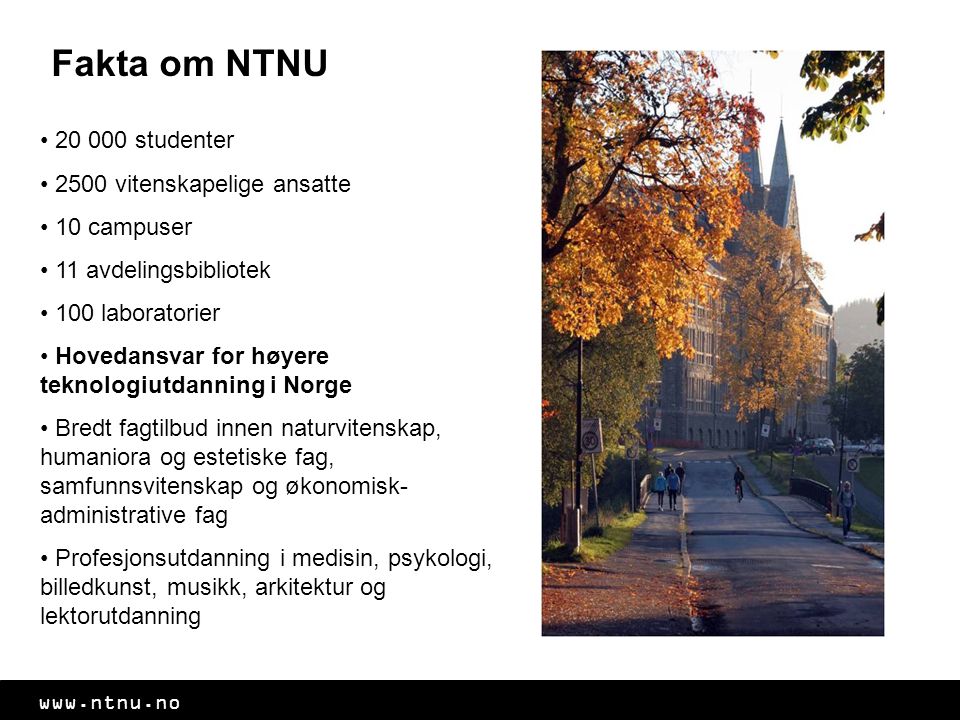 Fakta om NTNU studenter 2500 vitenskapelige ansatte 10 campuser