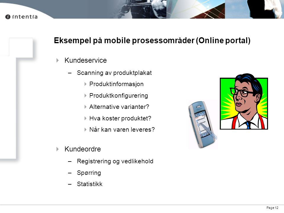 Eksempel på mobile prosessområder (Online portal)