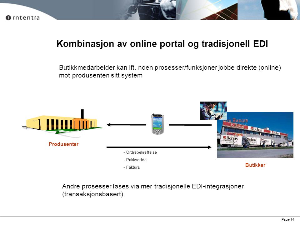 Kombinasjon av online portal og tradisjonell EDI