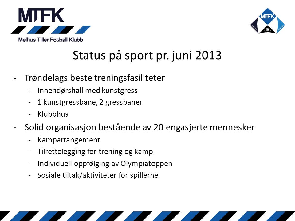 Status på sport pr. juni 2013 Trøndelags beste treningsfasiliteter