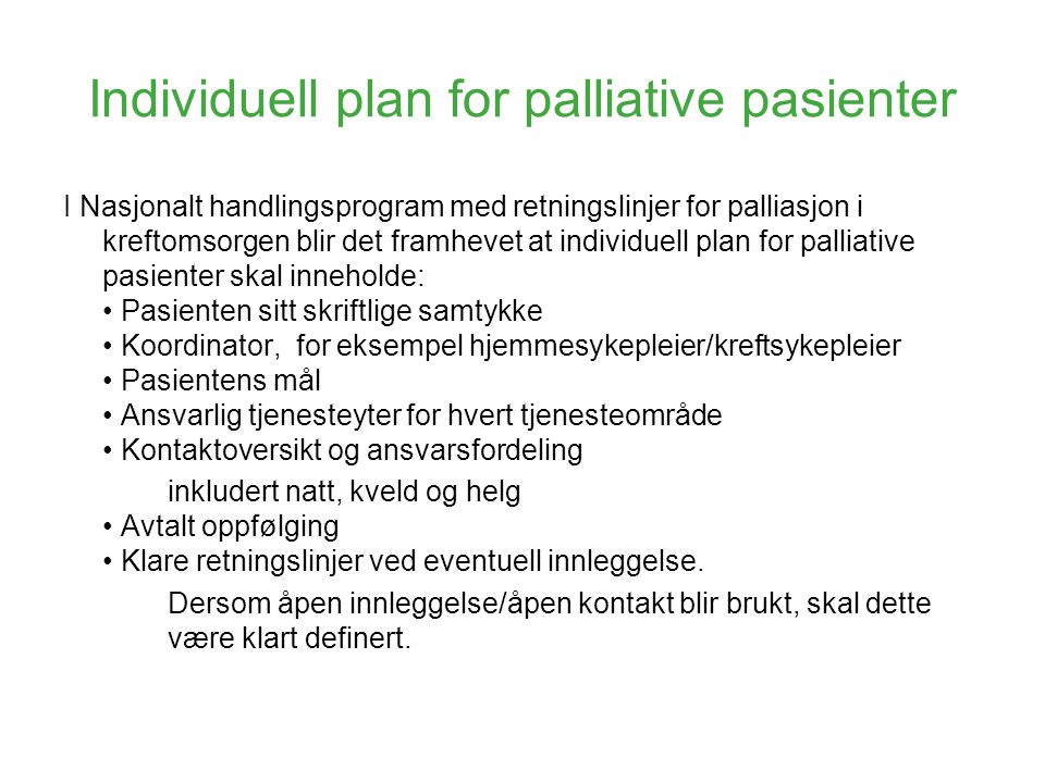 Individuell plan for palliative pasienter