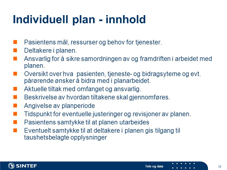 Individuell plan - innhold