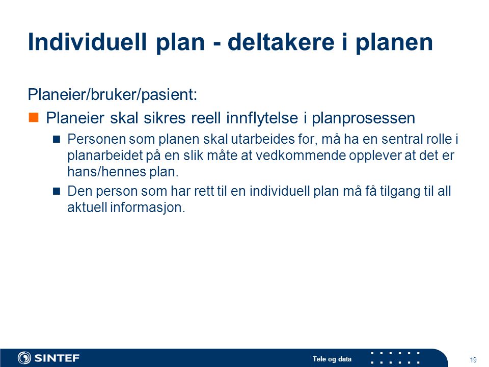 Individuell plan - deltakere i planen