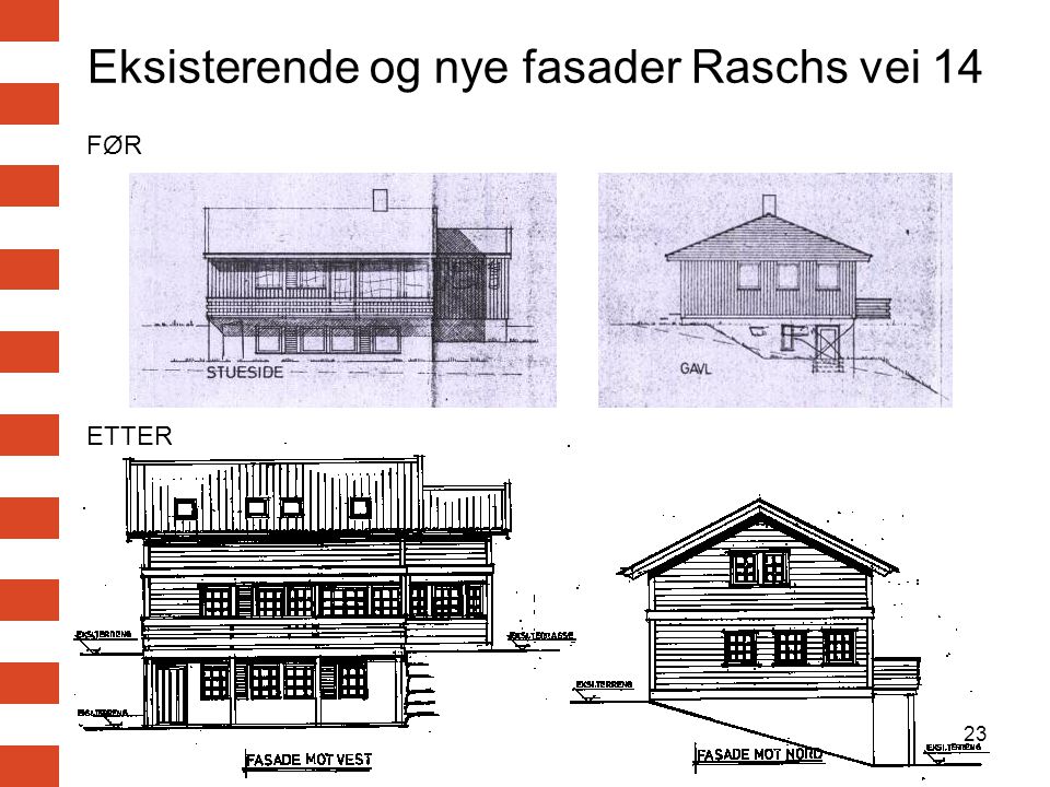 Eksisterende og nye fasader Raschs vei 14