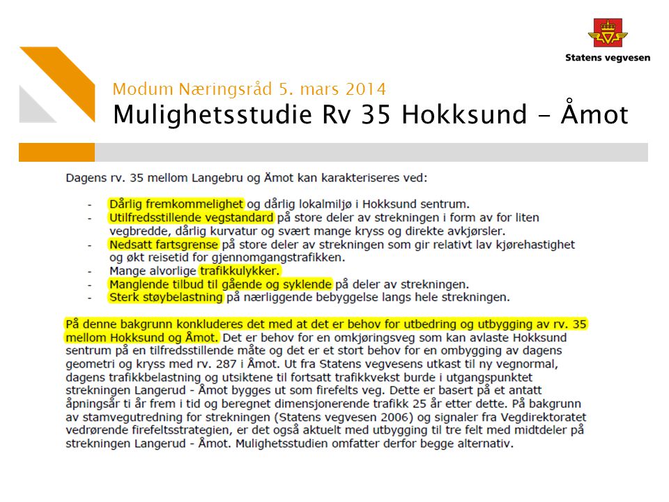 Mulighetsstudie Rv 35 Hokksund - Åmot
