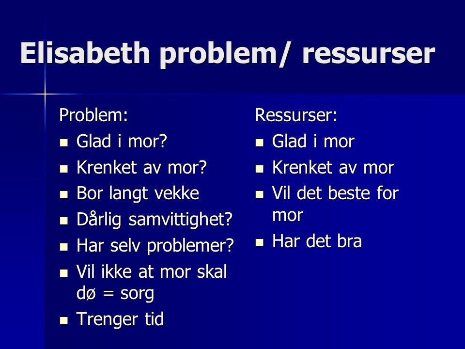 Elisabeth problem/ ressurser
