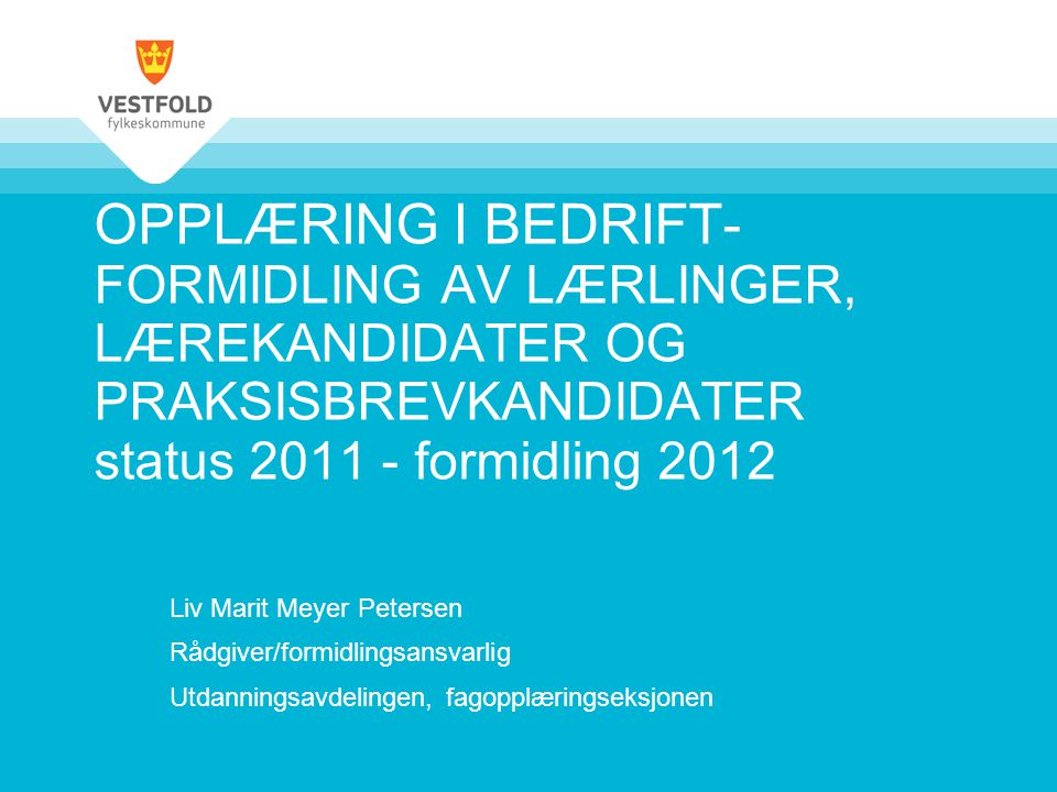 OPPLÆRING I BEDRIFT- FORMIDLING AV LÆRLINGER, LÆREKANDIDATER OG PRAKSISBREVKANDIDATER status formidling 2012