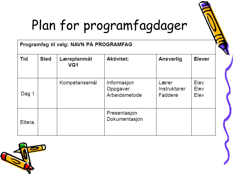 Plan for programfagdager