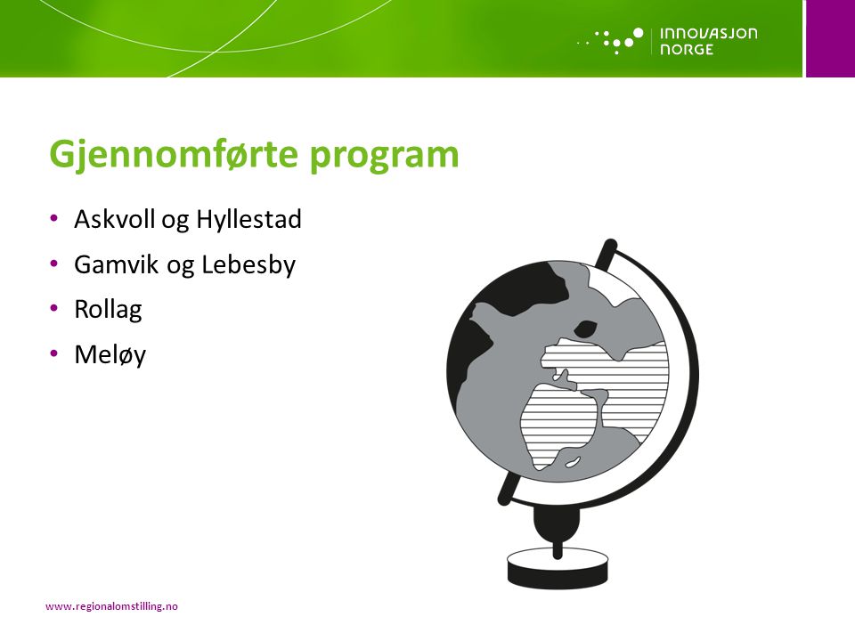 Gjennomførte program Askvoll og Hyllestad Gamvik og Lebesby Rollag