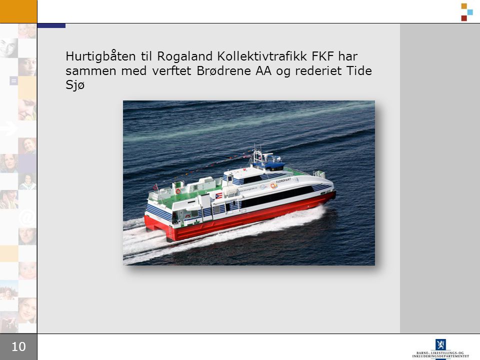 Hurtigbåten til Rogaland Kollektivtrafikk FKF har sammen med verftet Brødrene AA og rederiet Tide Sjø