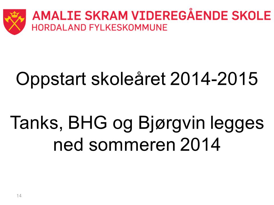 Tanks, BHG og Bjørgvin legges ned sommeren 2014