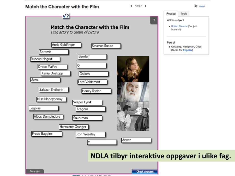 NDLA tilbyr interaktive oppgaver i ulike fag.