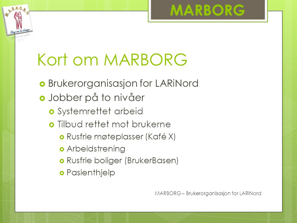 Kort om MARBORG MARBORG Brukerorganisasjon for LARiNord