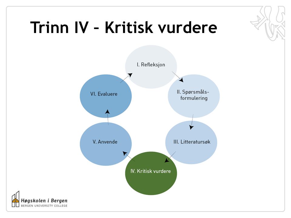 Trinn IV – Kritisk vurdere