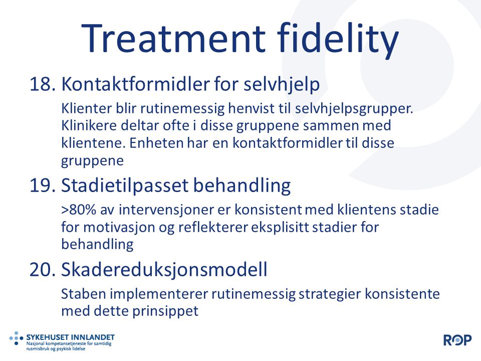 Treatment fidelity Kontaktformidler for selvhjelp