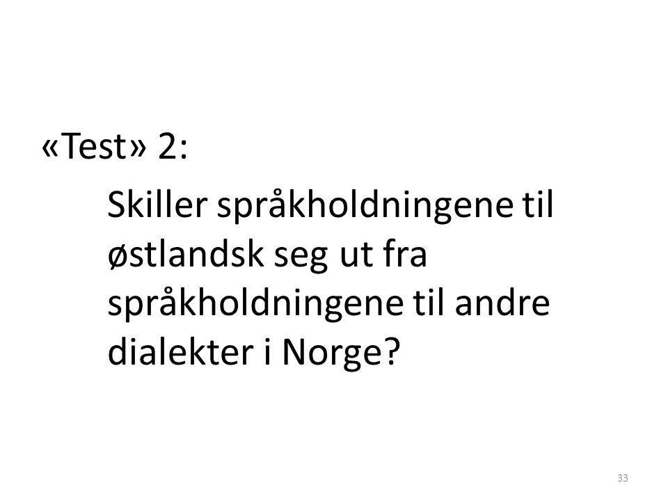 «Test» 2: Skiller språkholdningene til østlandsk seg ut fra språkholdningene til andre dialekter i Norge