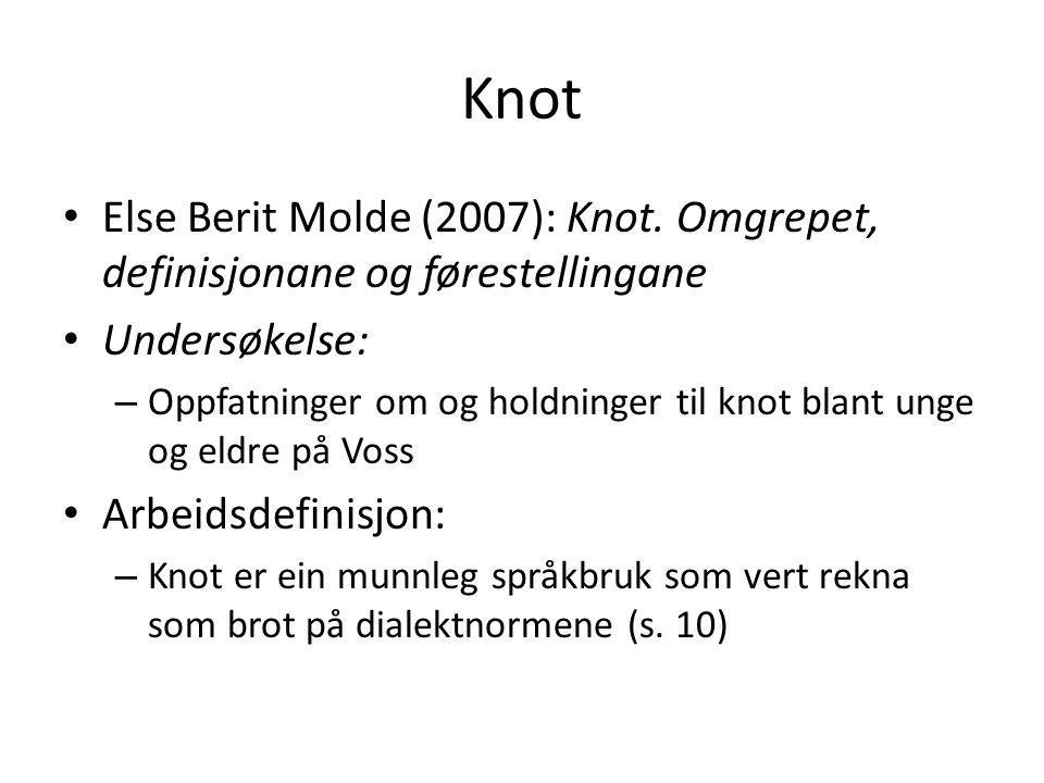 Knot Else Berit Molde (2007): Knot. Omgrepet, definisjonane og førestellingane. Undersøkelse: