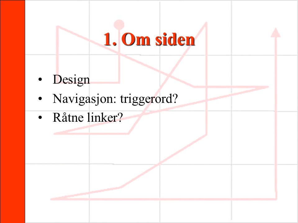 1. Om siden Design Navigasjon: triggerord Råtne linker