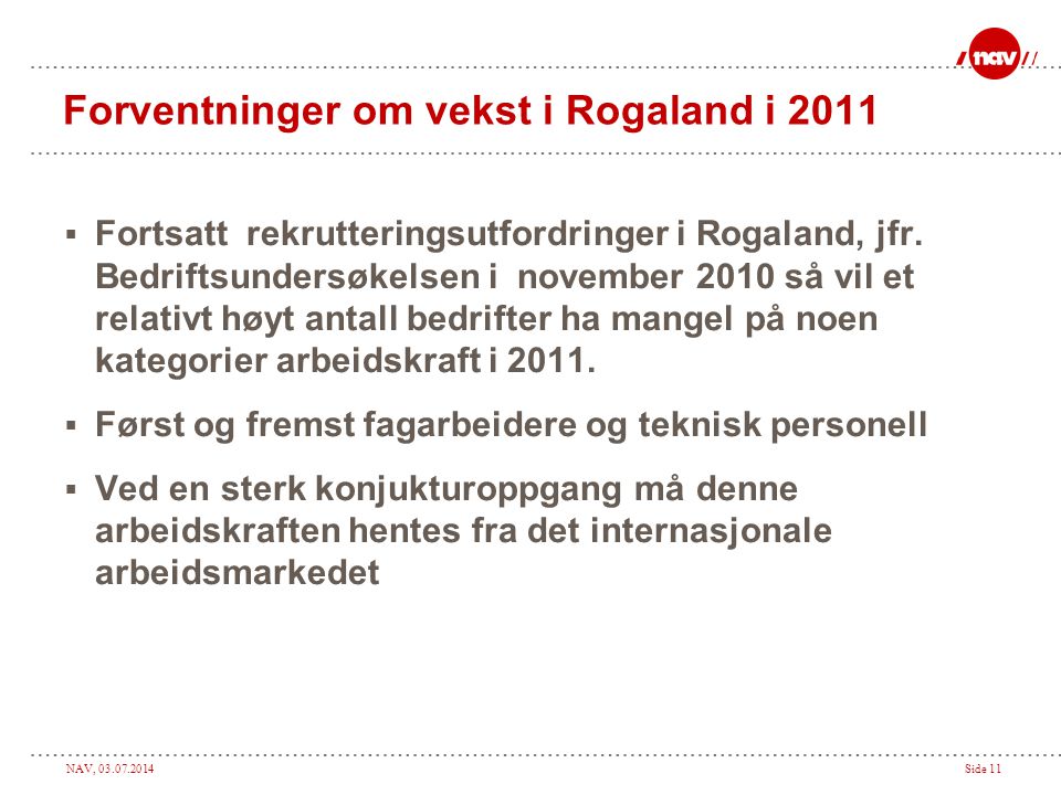 Forventninger om vekst i Rogaland i 2011