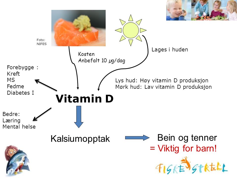 Vitamin D Bein og tenner Kalsiumopptak = Viktig for barn! Vitamin D