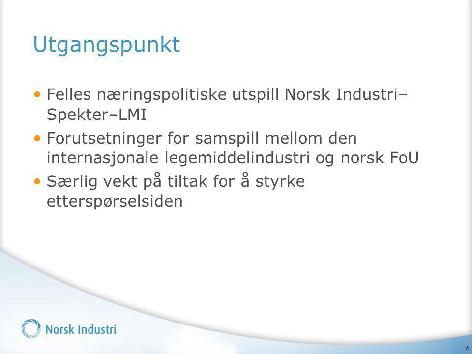 Utgangspunkt Felles næringspolitiske utspill Norsk Industri–Spekter–LMI.
