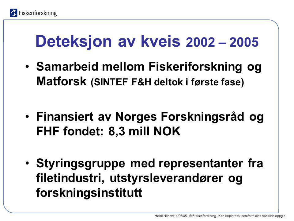 Deteksjon av kveis 2002 – 2005 Samarbeid mellom Fiskeriforskning og Matforsk (SINTEF F&H deltok i første fase)