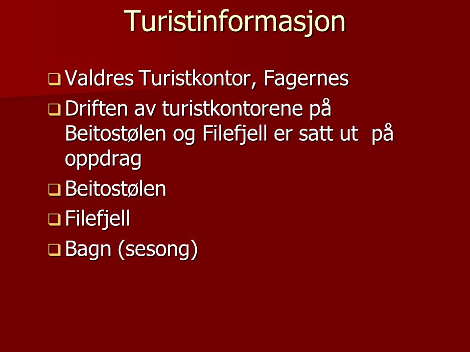 Turistinformasjon Valdres Turistkontor, Fagernes