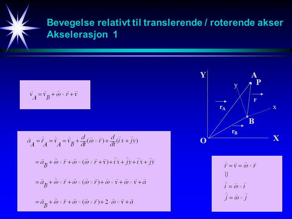 Bevegelse relativt til translerende / roterende akser Akselerasjon 1