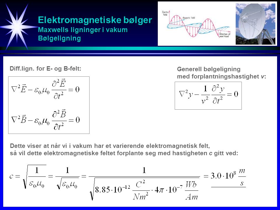 Elektromagnetiske bølger Maxwells ligninger i vakum Bølgeligning