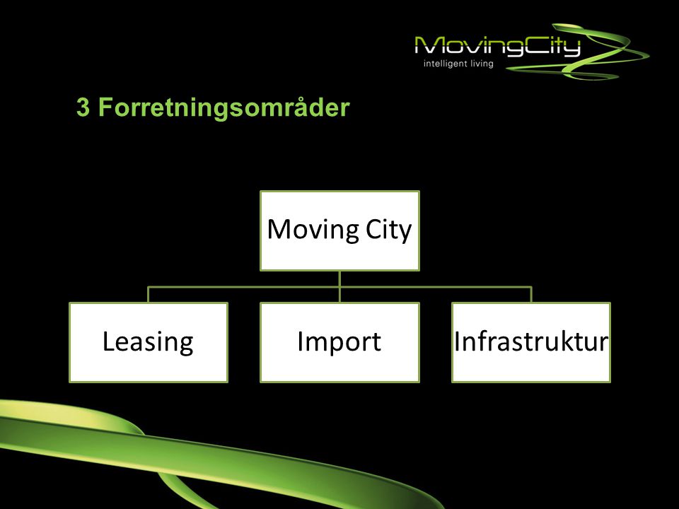 3 Forretningsområder Moving City. Leasing. Import. Infrastruktur.