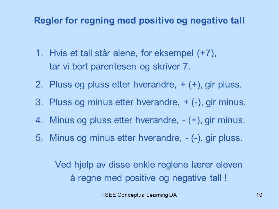 Regler for regning med positive og negative tall