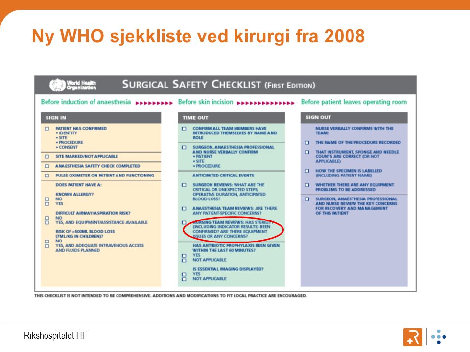 Ny WHO sjekkliste ved kirurgi fra 2008