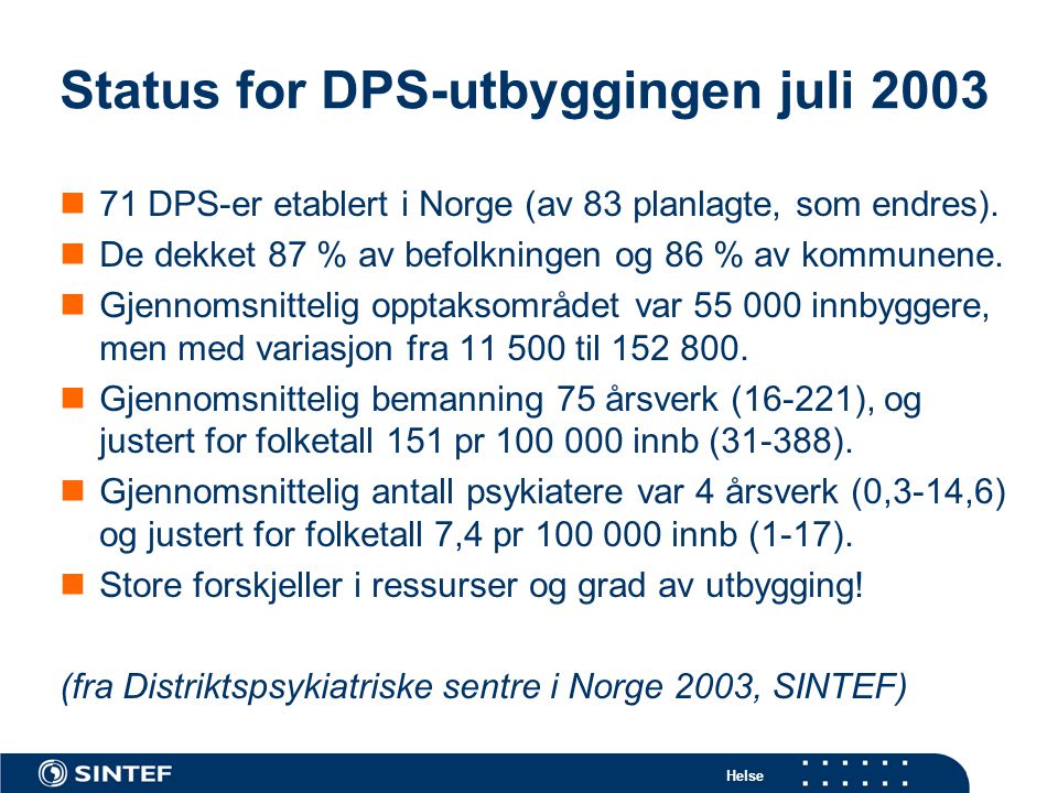Status for DPS-utbyggingen juli 2003