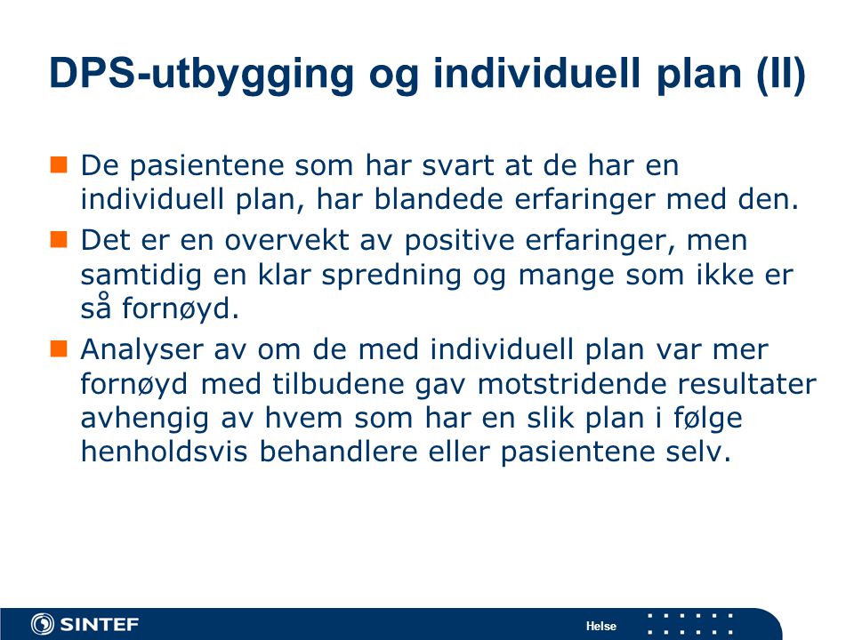 DPS-utbygging og individuell plan (II)