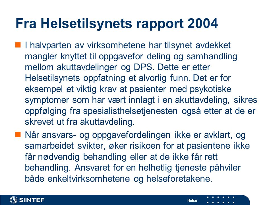 Fra Helsetilsynets rapport 2004