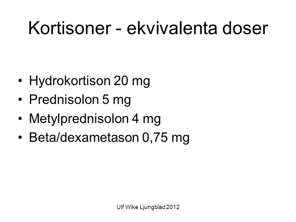 Kortisoner - ekvivalenta doser