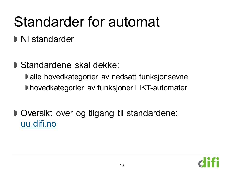 Standarder for automat