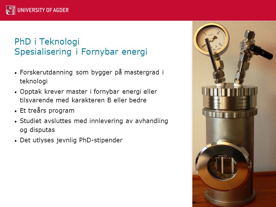 PhD i Teknologi Spesialisering i Fornybar energi