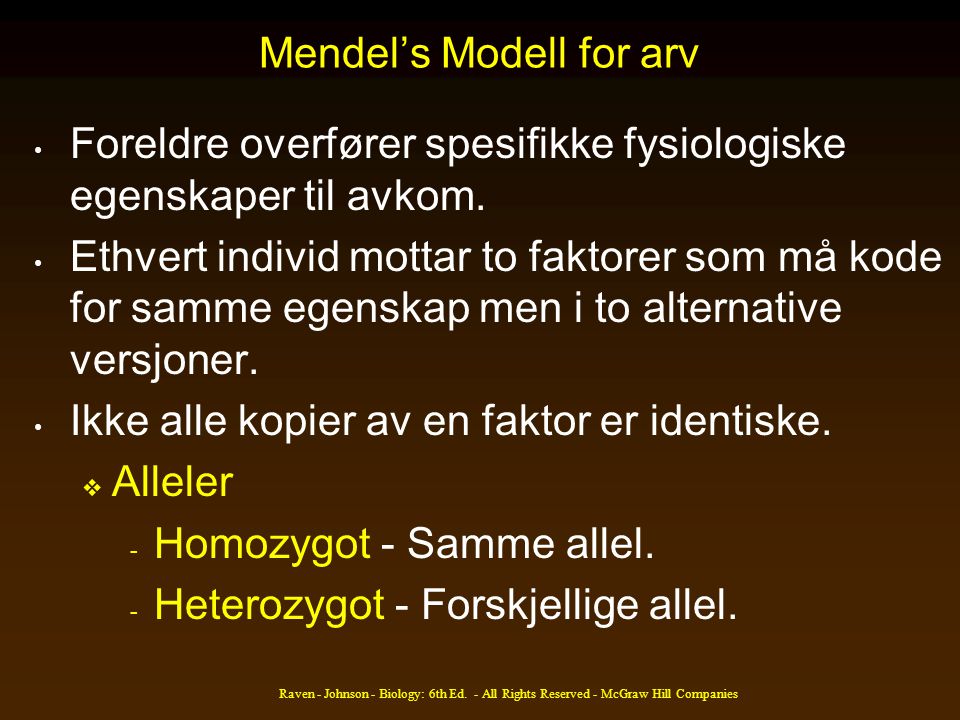 Mendel’s Modell for arv