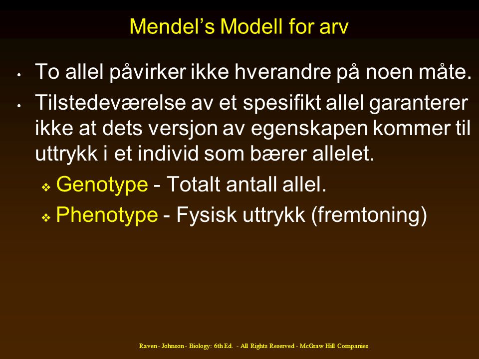 Mendel’s Modell for arv