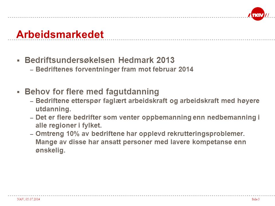 Arbeidsmarkedet Bedriftsundersøkelsen Hedmark 2013