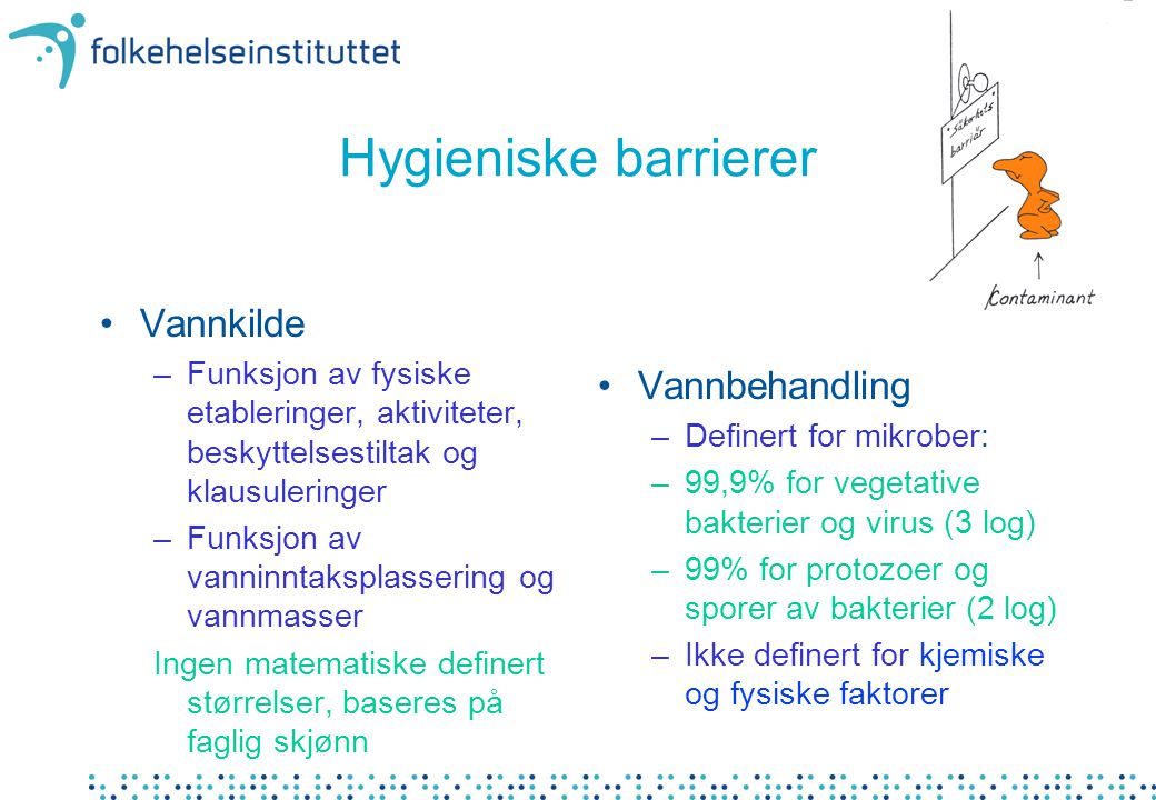 Hygieniske barrierer Vannkilde Vannbehandling