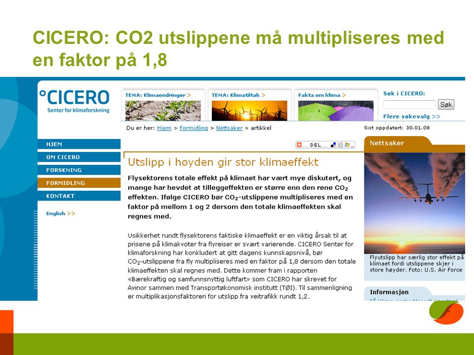 CICERO: CO2 utslippene må multipliseres med en faktor på 1,8