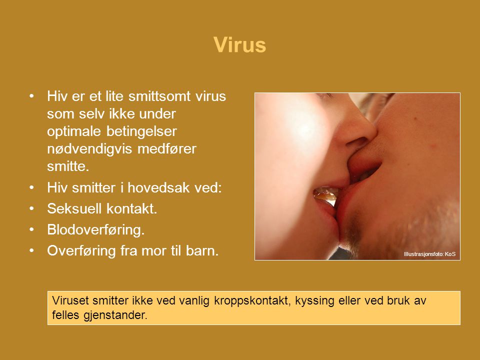 Virus Hiv er et lite smittsomt virus som selv ikke under optimale betingelser nødvendigvis medfører smitte.